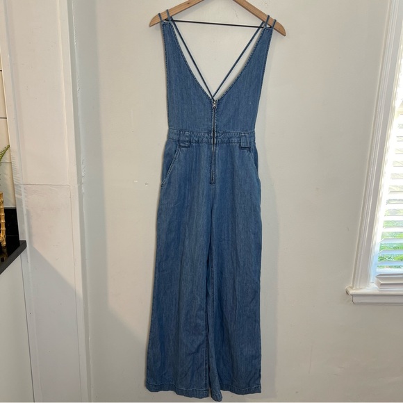 FREE PEOPLE- Wide-Leg Strappy Back Denim Overalls Boho Festival Night Out - Picture 3 of 11